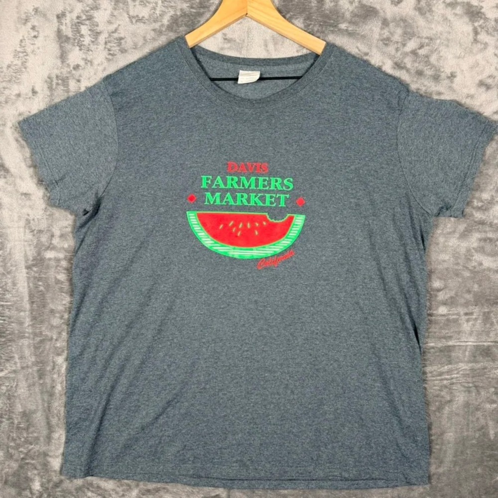 Gildan Davis Farmers Market California T-Shirt Mens XL Gray Watermelon Graphic